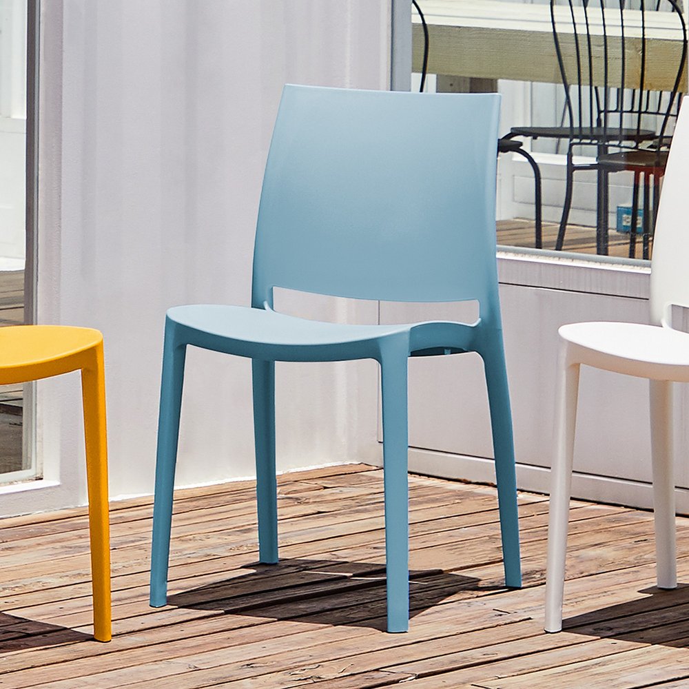 Set of Four Blue Heavy Duty Plastic Outdoor Stacking Dining Chairs
