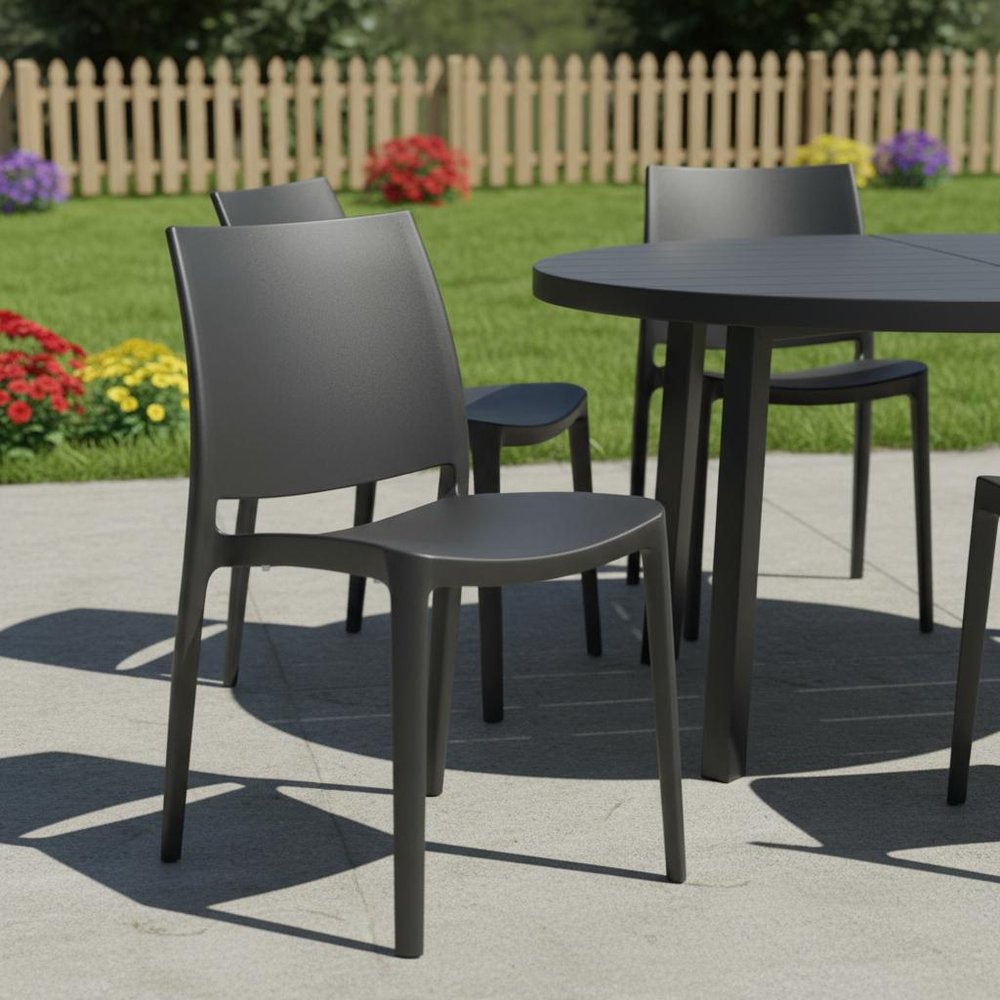 Set of Four Blue Heavy Duty Plastic Outdoor Stacking Dining Chairs