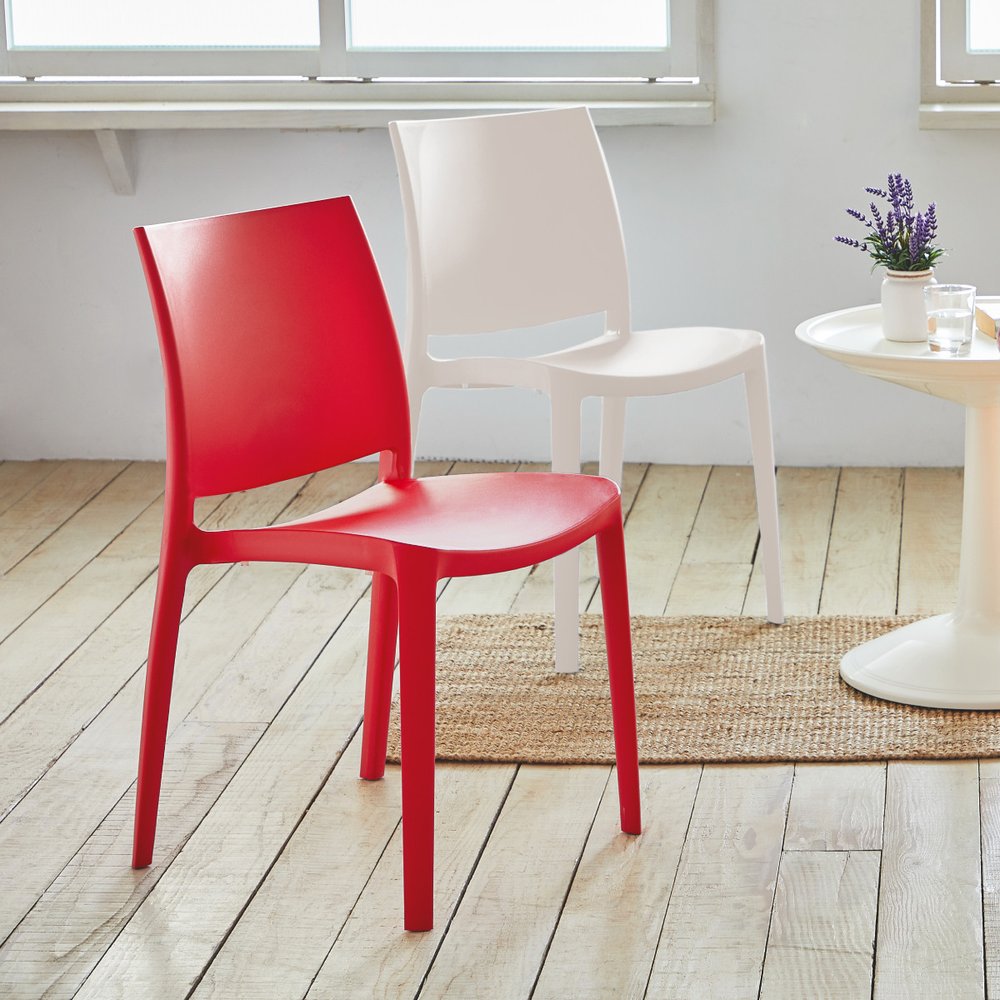 Set of Four Blue Heavy Duty Plastic Outdoor Stacking Dining Chairs