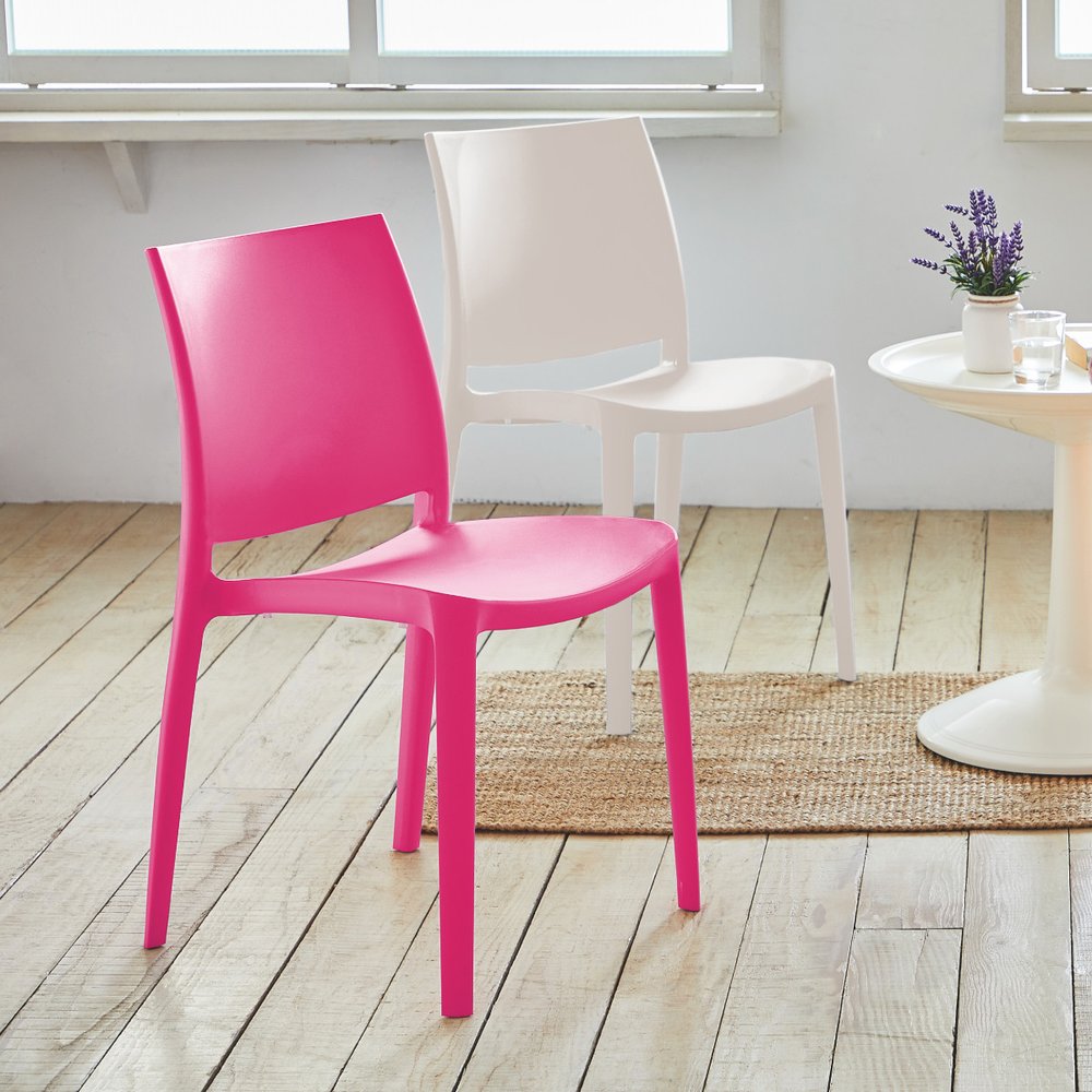 Set of Four Blue Heavy Duty Plastic Outdoor Stacking Dining Chairs