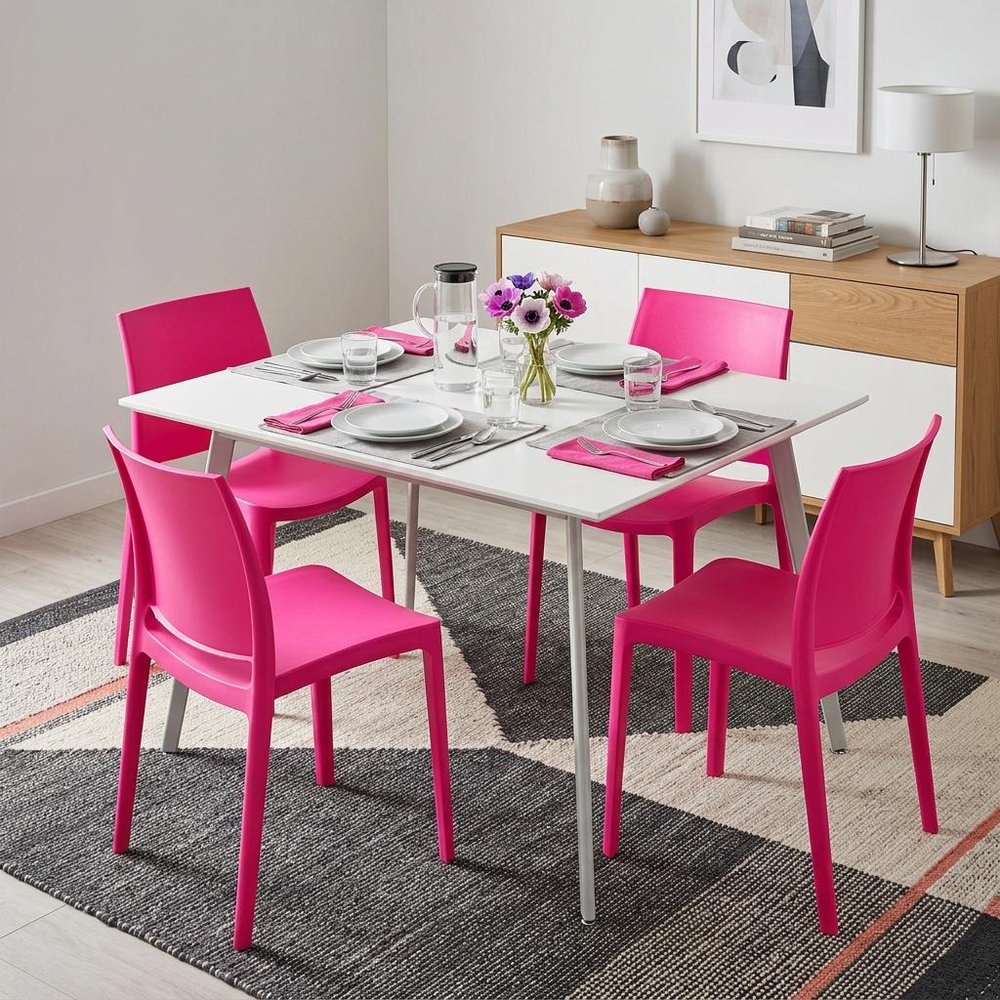 Set of Four Blue Heavy Duty Plastic Outdoor Stacking Dining Chairs