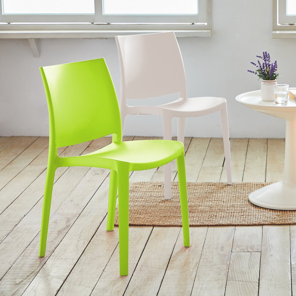 Set of Four Blue Heavy Duty Plastic Outdoor Stacking Dining Chairs