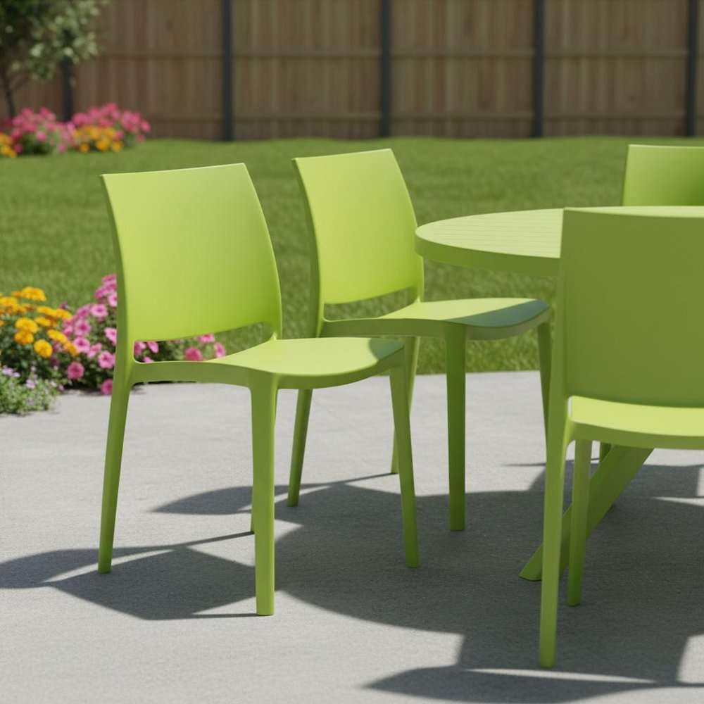 Set of Four Blue Heavy Duty Plastic Outdoor Stacking Dining Chairs