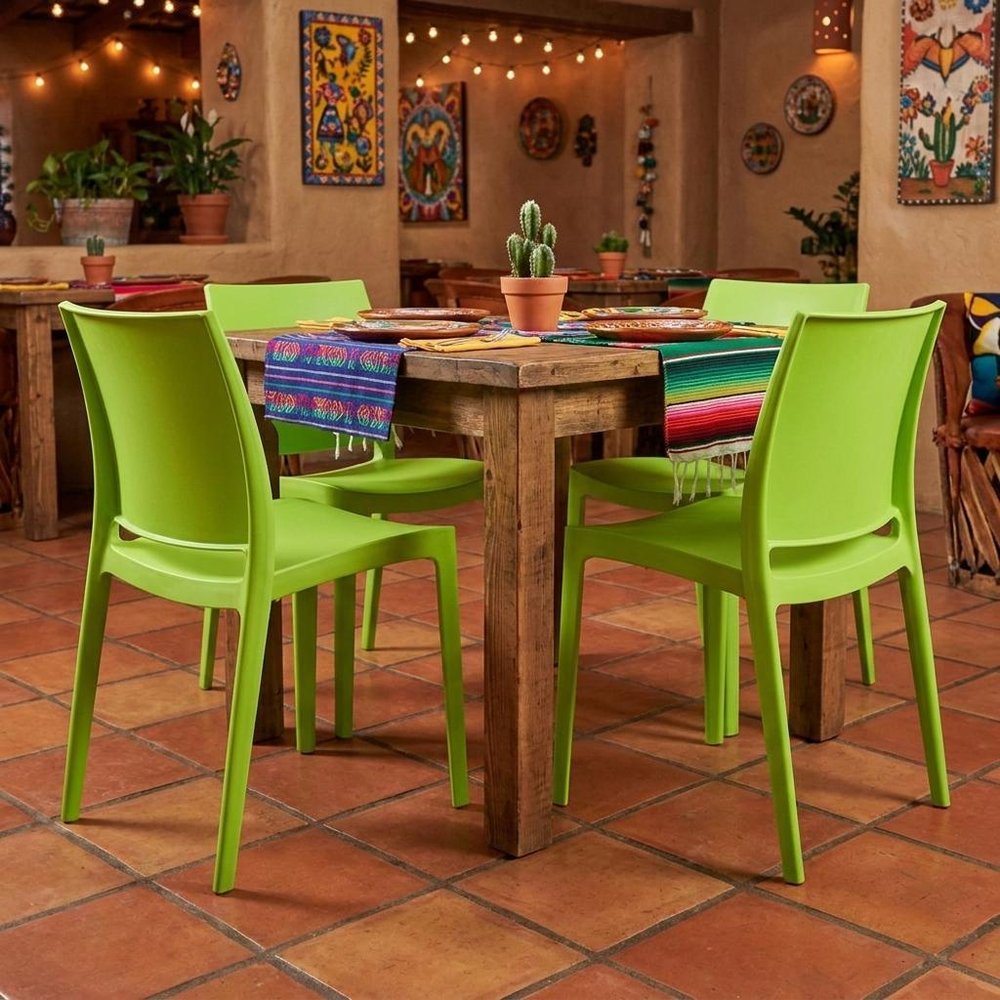 Set of Four Blue Heavy Duty Plastic Outdoor Stacking Dining Chairs