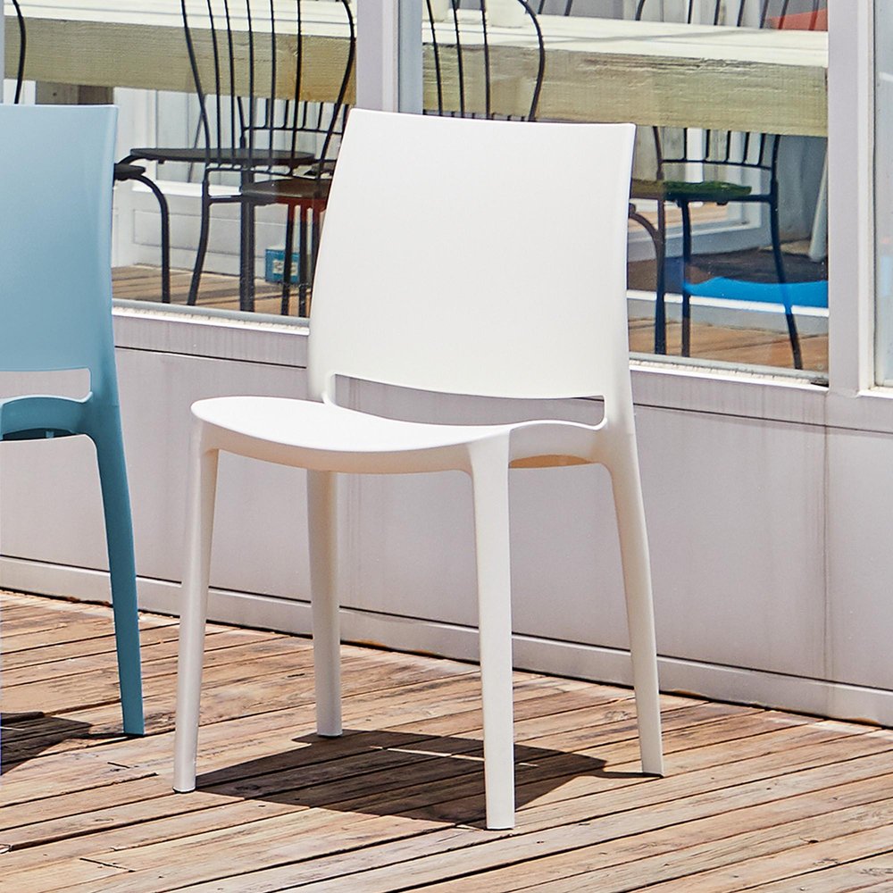 Set of Four Blue Heavy Duty Plastic Outdoor Stacking Dining Chairs