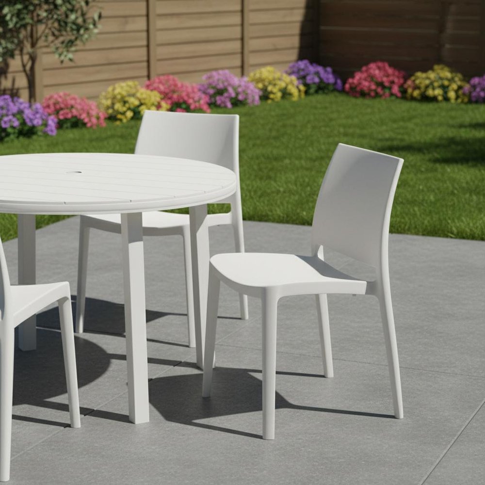 Set of Four Blue Heavy Duty Plastic Outdoor Stacking Dining Chairs