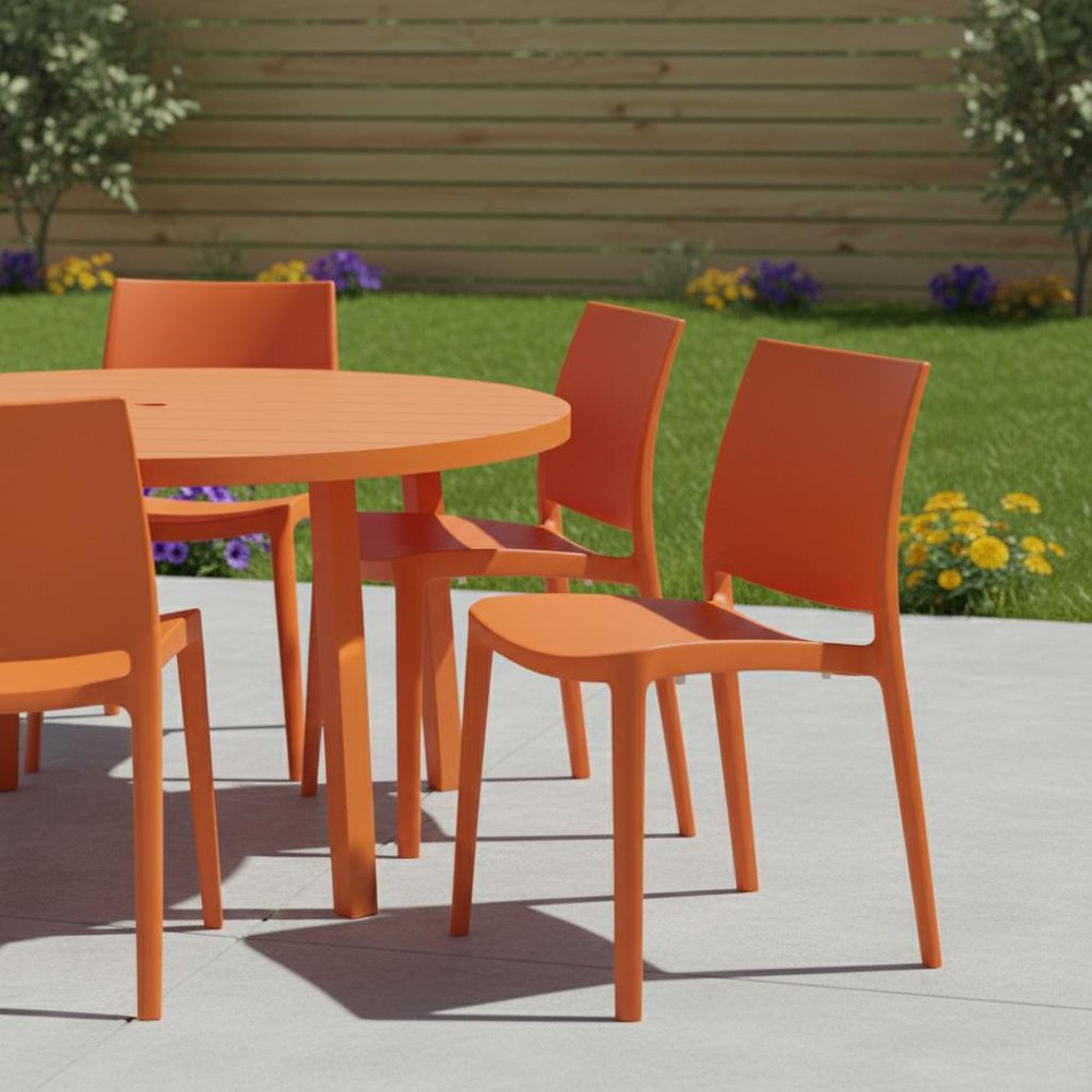 Set of Four Blue Heavy Duty Plastic Outdoor Stacking Dining Chairs