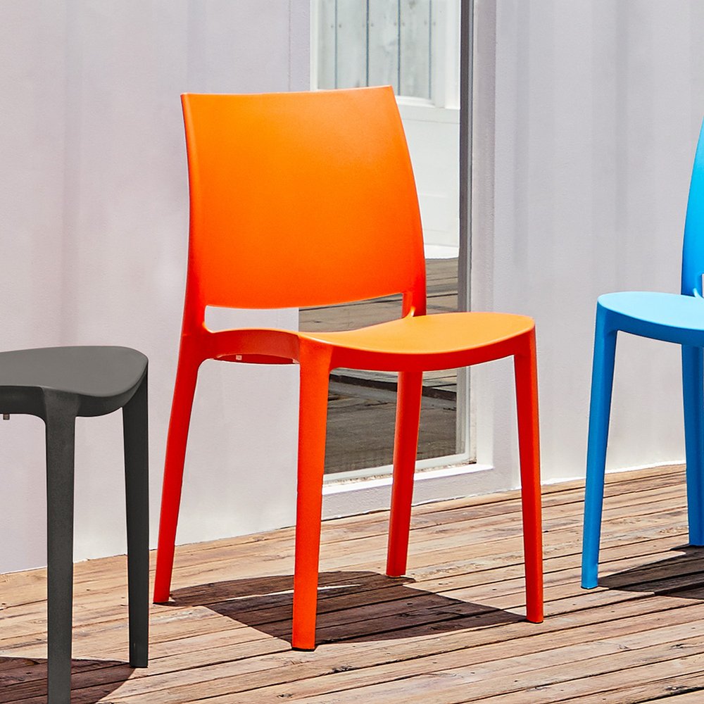 Set of Four Blue Heavy Duty Plastic Outdoor Stacking Dining Chairs
