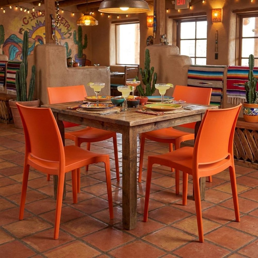 Set of Four Blue Heavy Duty Plastic Outdoor Stacking Dining Chairs