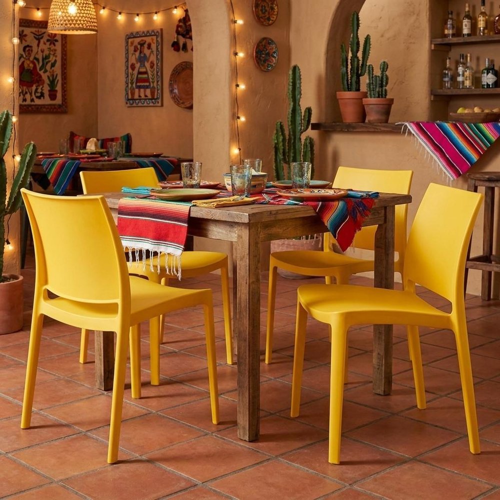 Set of Four Blue Heavy Duty Plastic Outdoor Stacking Dining Chairs