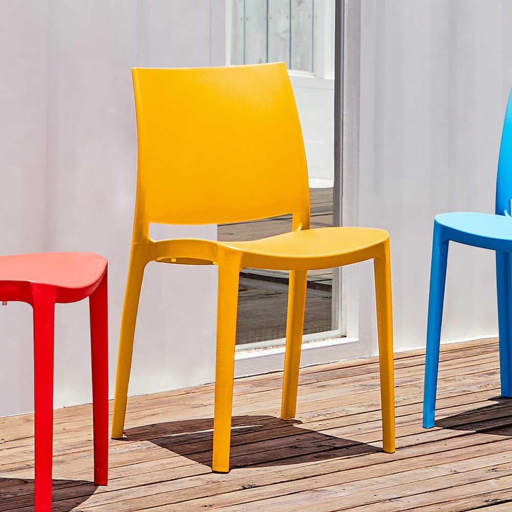 Set of Four Blue Heavy Duty Plastic Outdoor Stacking Dining Chairs