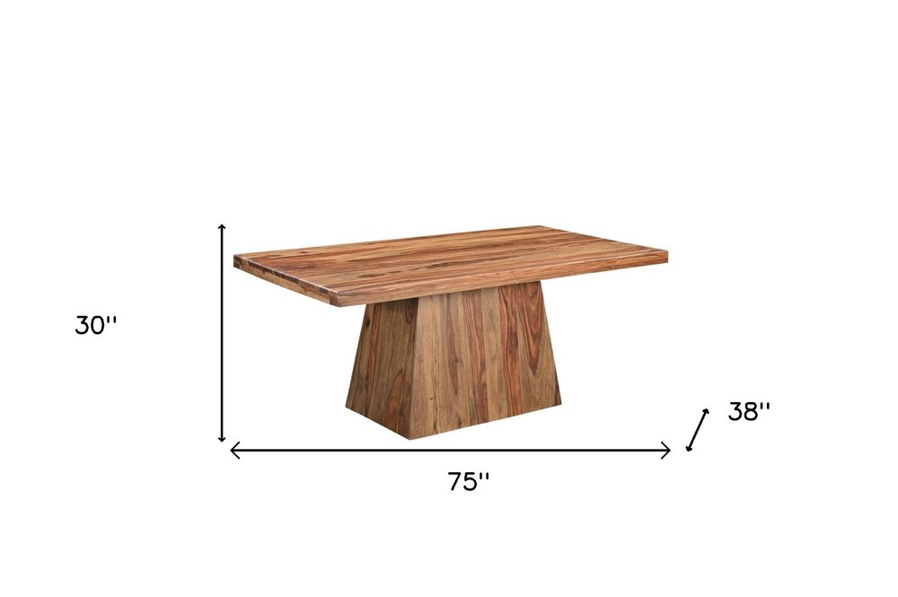 75" Brown Solid Wood Pedestal Base Dining Table