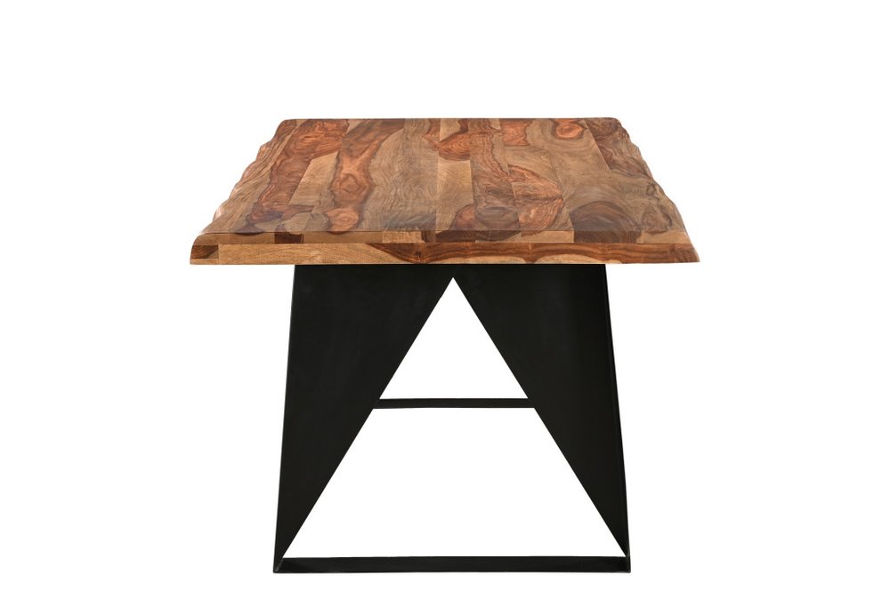 80" Dark Brown And Black Solid Wood And Metal Sled Base Dining Table