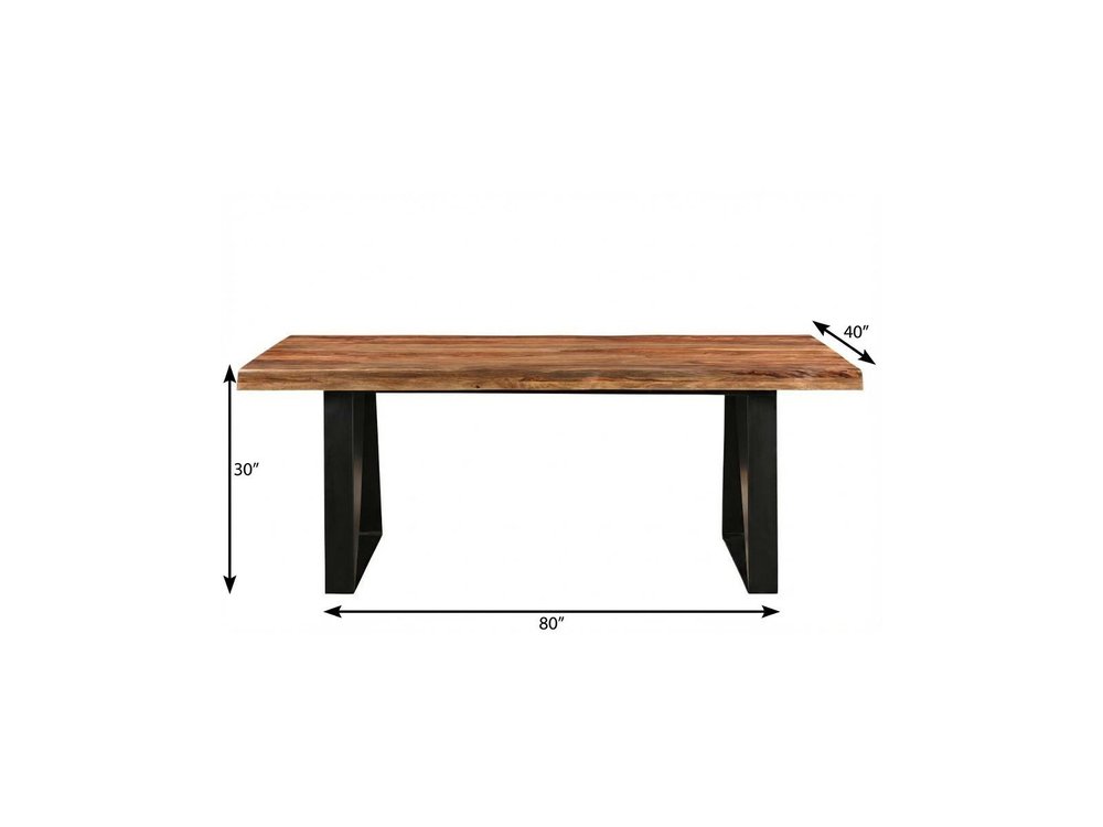 80" Dark Brown And Black Solid Wood And Metal Sled Base Dining Table