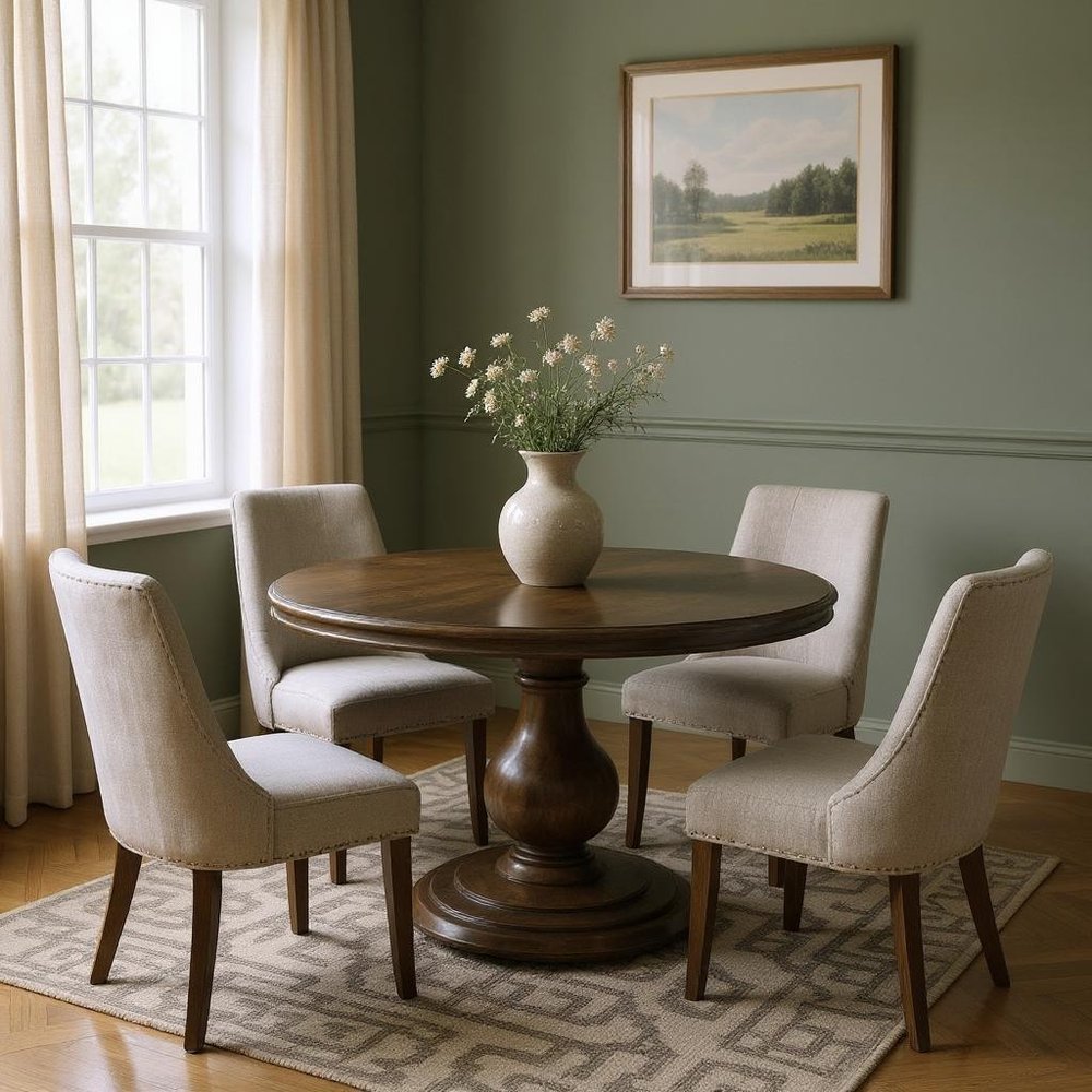 60" Brown Solid Wood Pedestal Base Round Top Dining Table