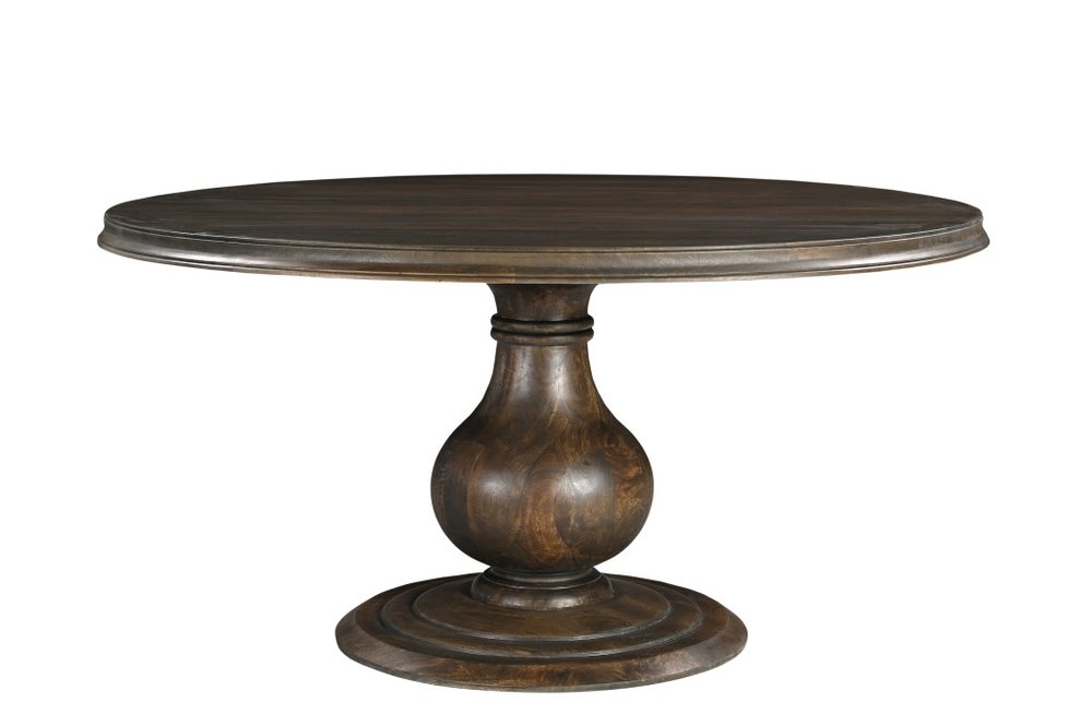 60" Brown Solid Wood Pedestal Base Round Top Dining Table