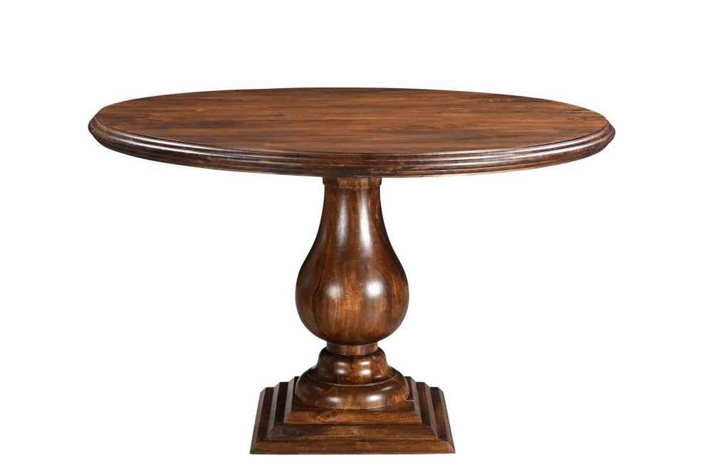 48" Brown Solid Wood Pedestal Base Round Top Dining Table