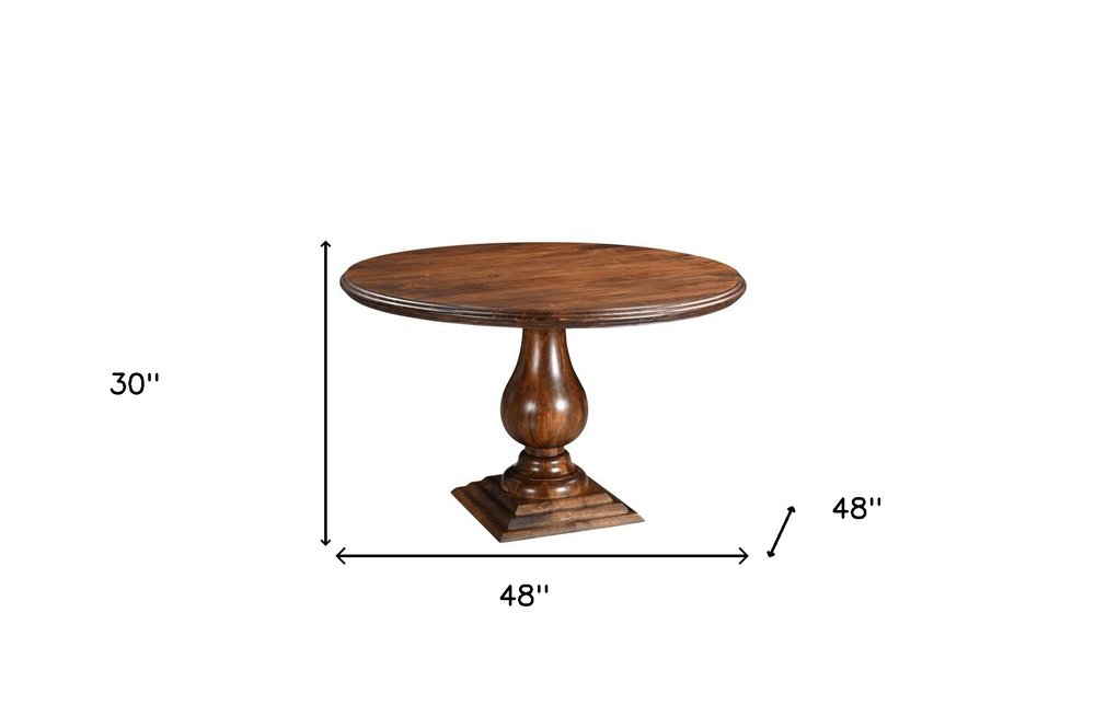 48" Brown Solid Wood Pedestal Base Round Top Dining Table