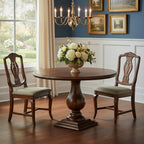 48" Brown Solid Wood Pedestal Base Round Top Dining Table