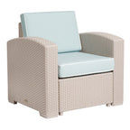 33" Gray Heavy Duty Plastic Outdoor Club Chair With Blue Cushion
