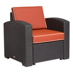 33" Black Heavy Duty Plastic Outdoor Club Chair With Red Cushion