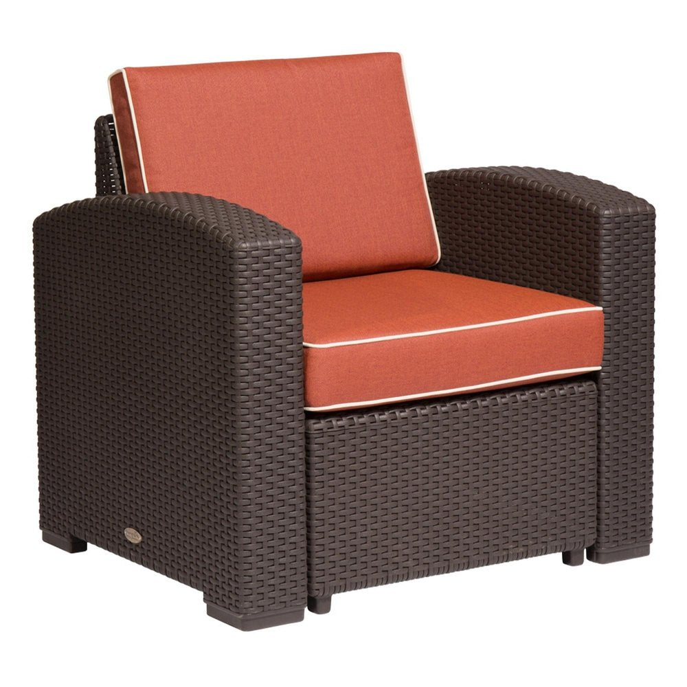 33" Red Heavy Duty Plastic Outdoor Accent Chair with Red Cushion