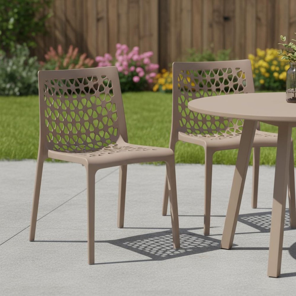 Set of Two Gray Heavy Duty Plastic Outdoor Stacking Dining Chairs