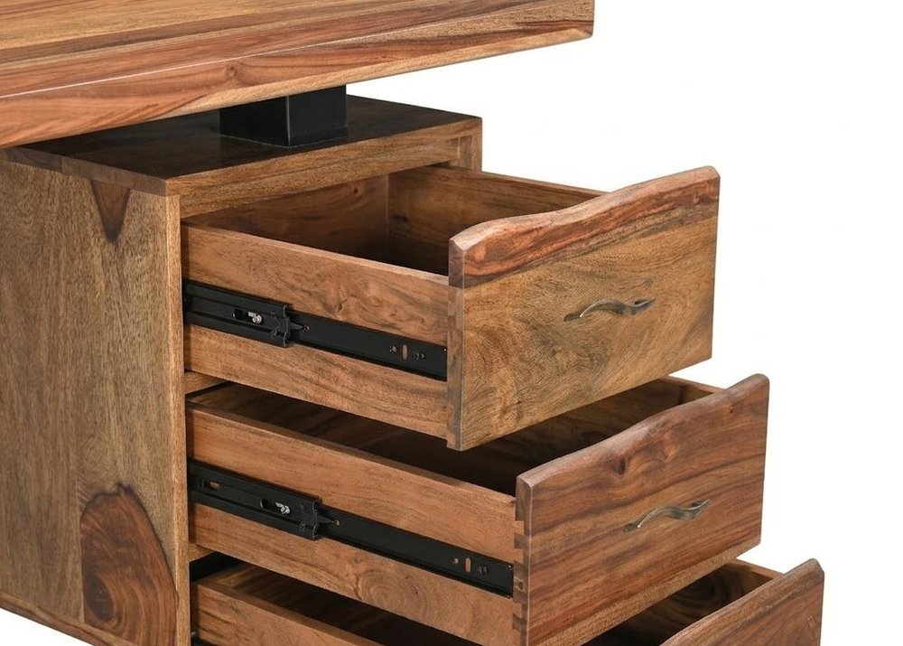 54" Brown Live Edge Solid Wood Writing Desk With Three Drawers