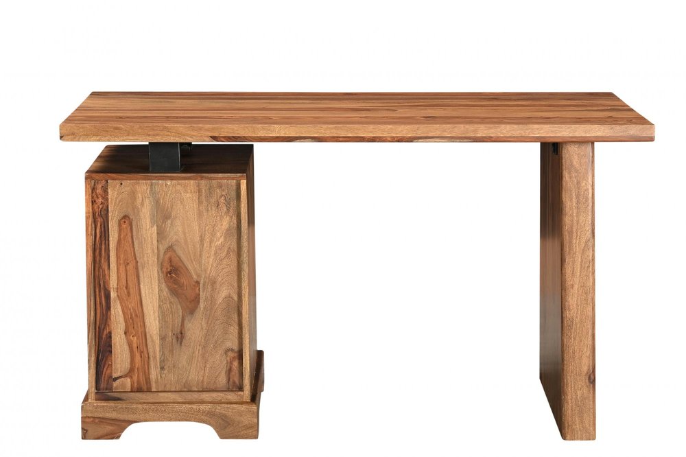 54" Brown Live Edge Solid Wood Writing Desk With Three Drawers