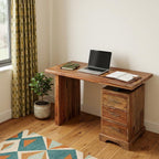 54" Brown Live Edge Solid Wood Writing Desk With Three Drawers