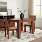 Set of Two Brown Solid Wood Ladder Back Dining Side Chairs