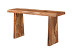 60" Brown Solid Wood Double Pedestal Live Edge Console Table