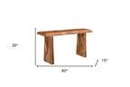 60" Brown Solid Wood Double Pedestal Live Edge Console Table