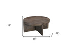 36" Brown Solid Wood Round Cross Legs Coffee Table