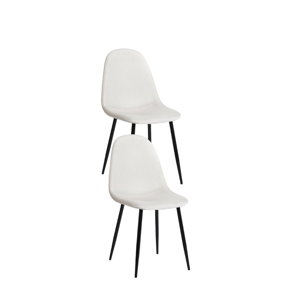 Set of Four Beige and Black Fabric and Metal Dining Side Chairs