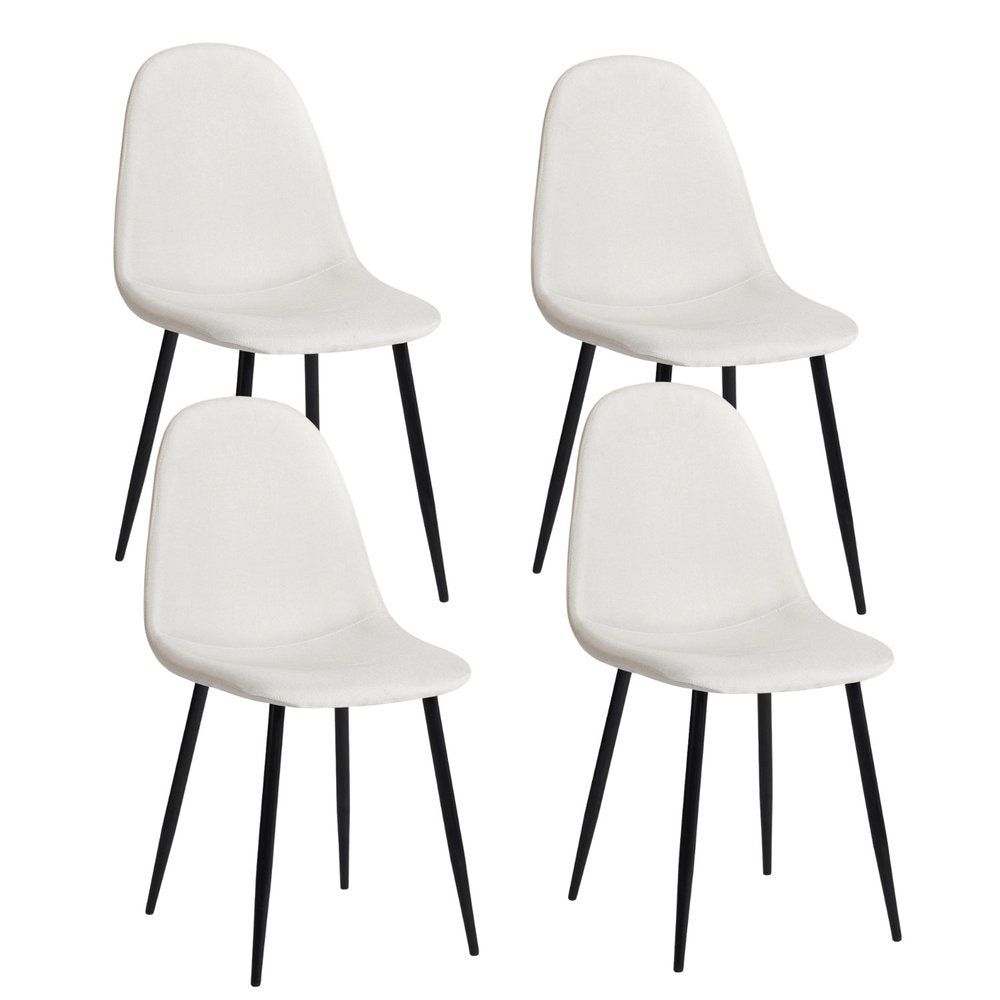 Set of Four Beige and Black Fabric and Metal Dining Side Chairs