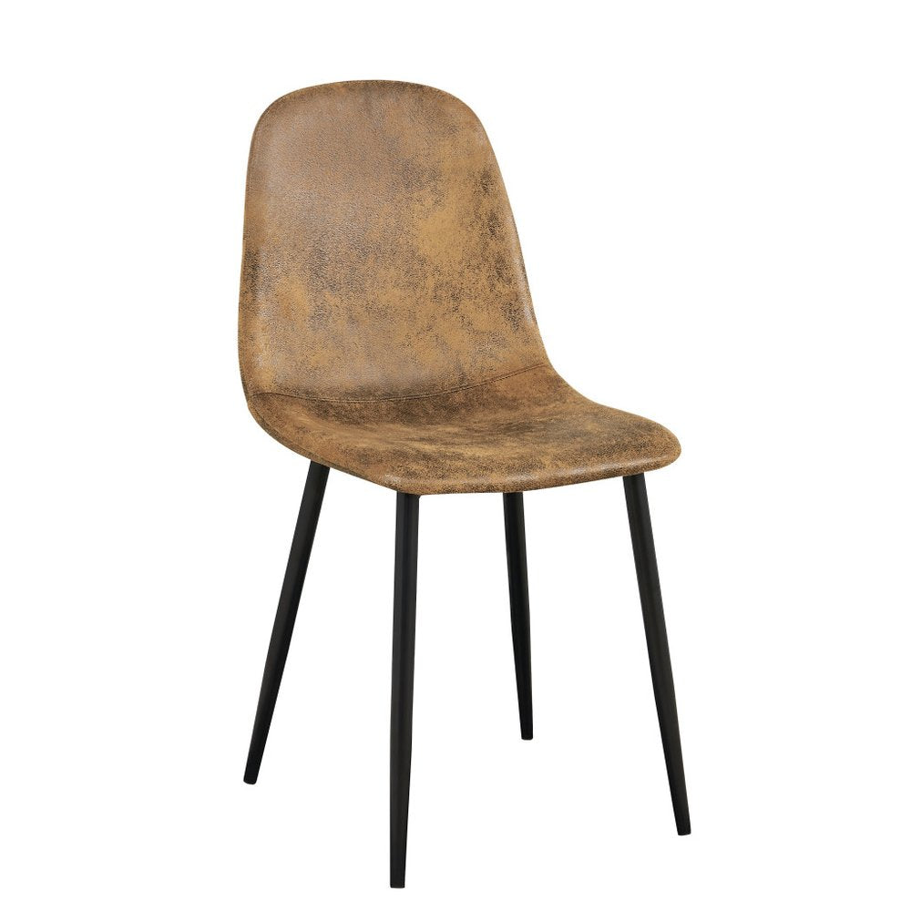 Set of Four Brown and Black Suede and Metal Dining Side Chairs