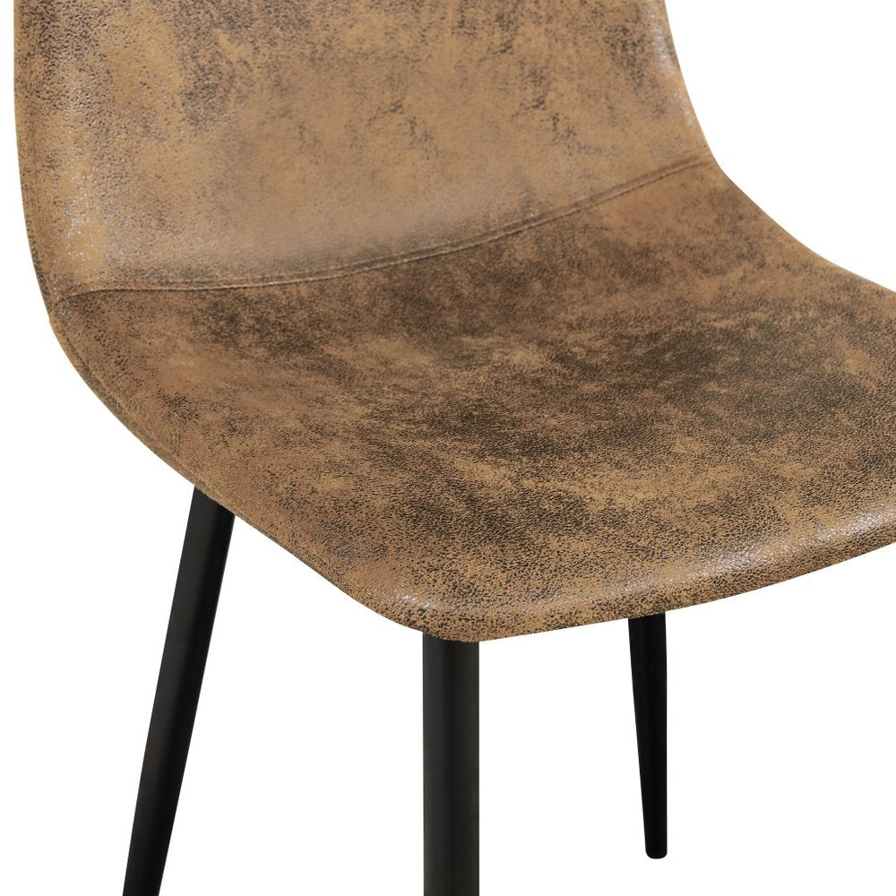 Set of Four Brown and Black Suede and Metal Dining Side Chairs