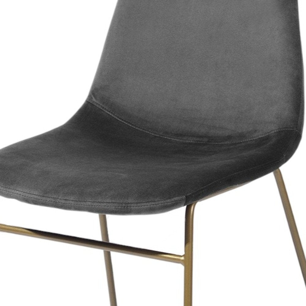 Set of Two Dark Green and Gold Velvet and Metal Dining Side Chairs