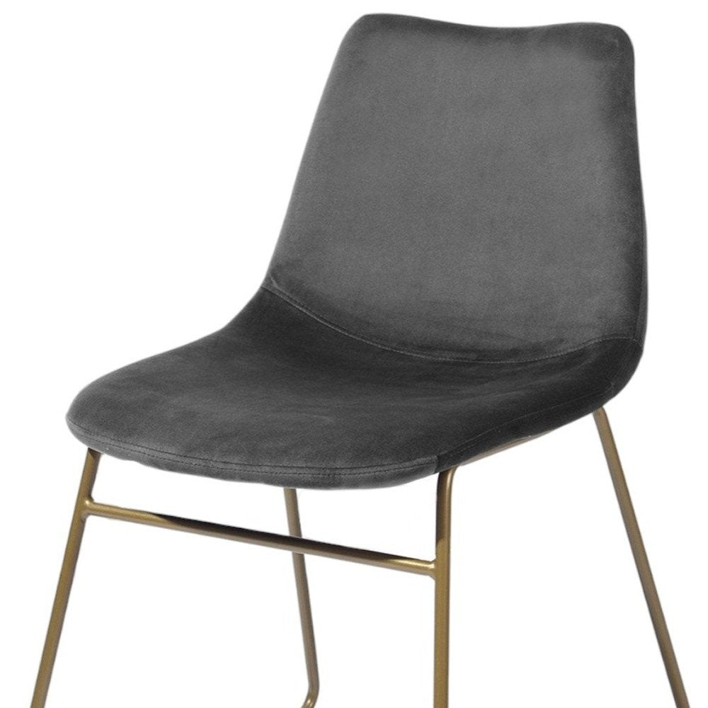Set of Two Dark Green and Gold Velvet and Metal Dining Side Chairs
