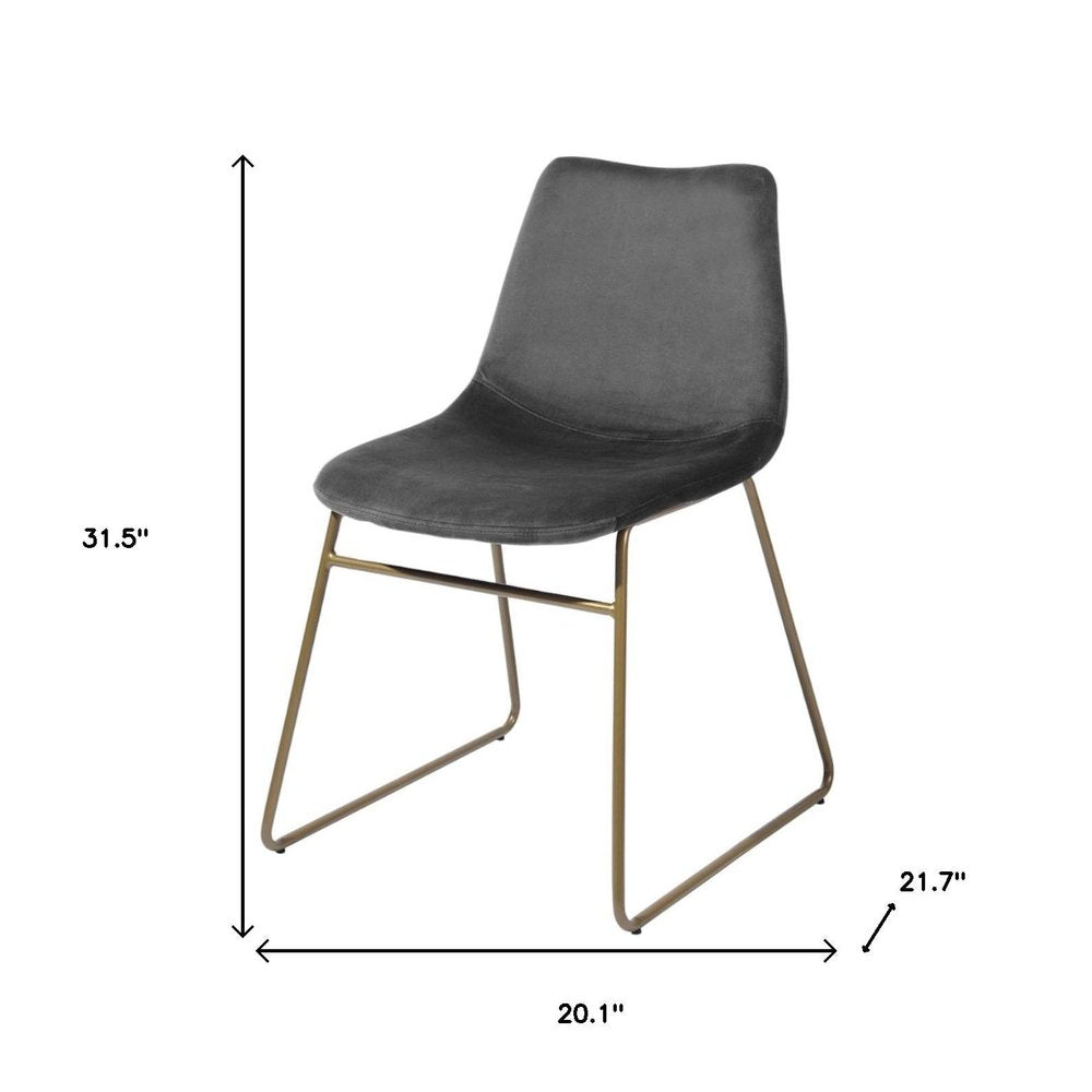 Set of Two Dark Green and Gold Velvet and Metal Dining Side Chairs