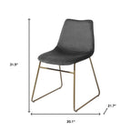 Set of Two Dark Green and Gold Velvet and Metal Dining Side Chairs