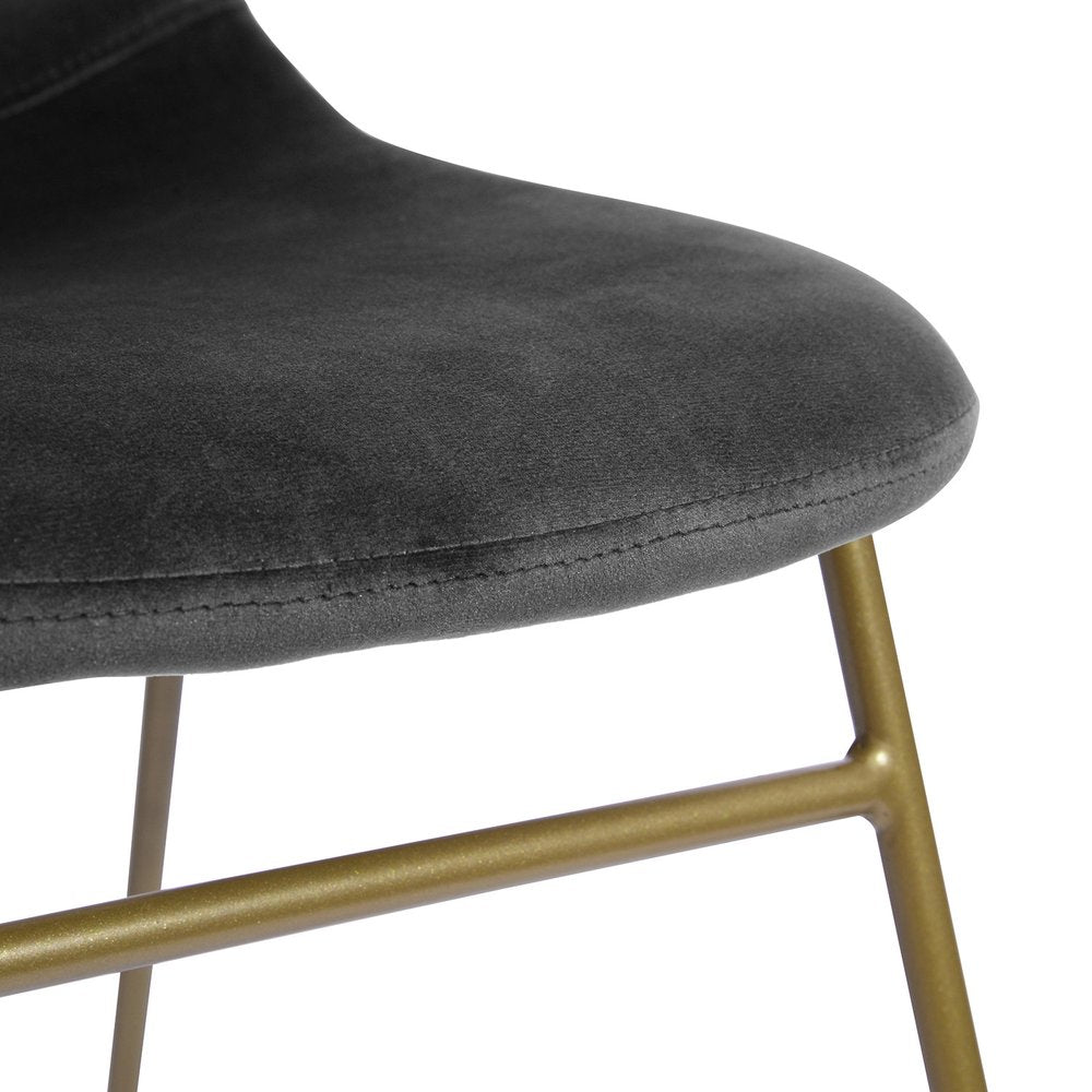 Set of Two Dark Green and Gold Velvet and Metal Dining Side Chairs