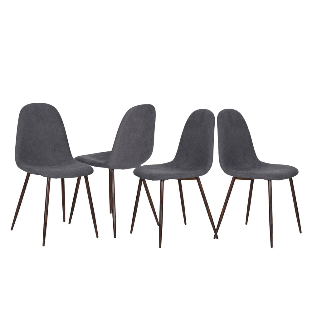 Set of Four Gray and Brown Upholstered Fabric Dining Side Chairs