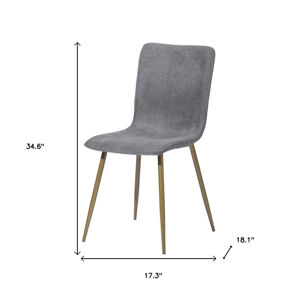 Set of Four Dark Gray and Gold Fabric Dining Side Chairs