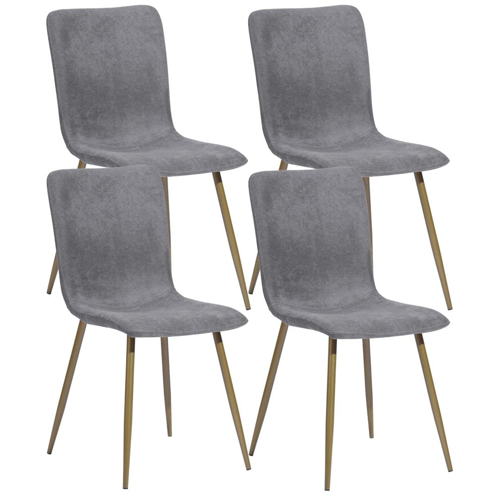 Set of Four Dark Gray and Gold Fabric Dining Side Chairs