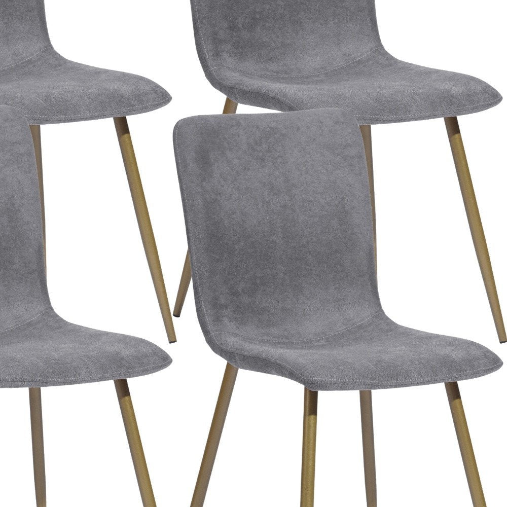 Set of Four Dark Gray and Gold Fabric Dining Side Chairs