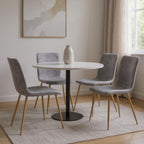 Set of Four Dark Gray and Gold Fabric Dining Side Chairs