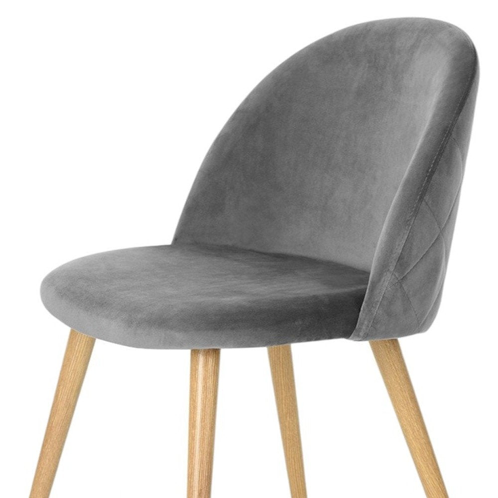 Set of Two Gray and Oak Velvet and Metal Dining Side Chairs