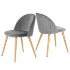 Set of Two Gray and Oak Velvet and Metal Dining Side Chairs